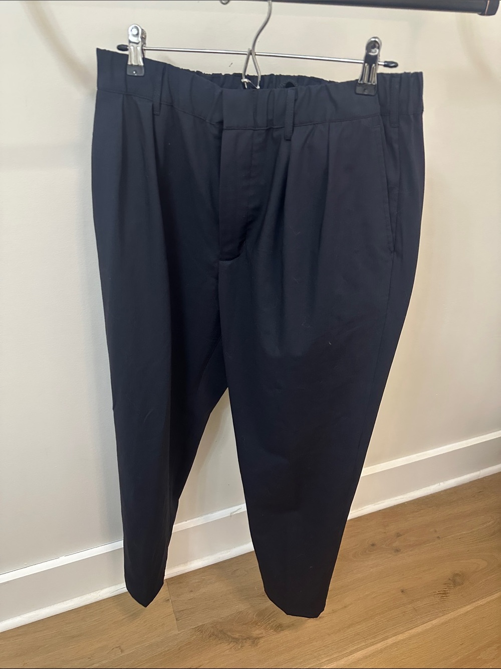 Aspesi Men’s Navy Tapered Pleated Tech-Flannel Trousers